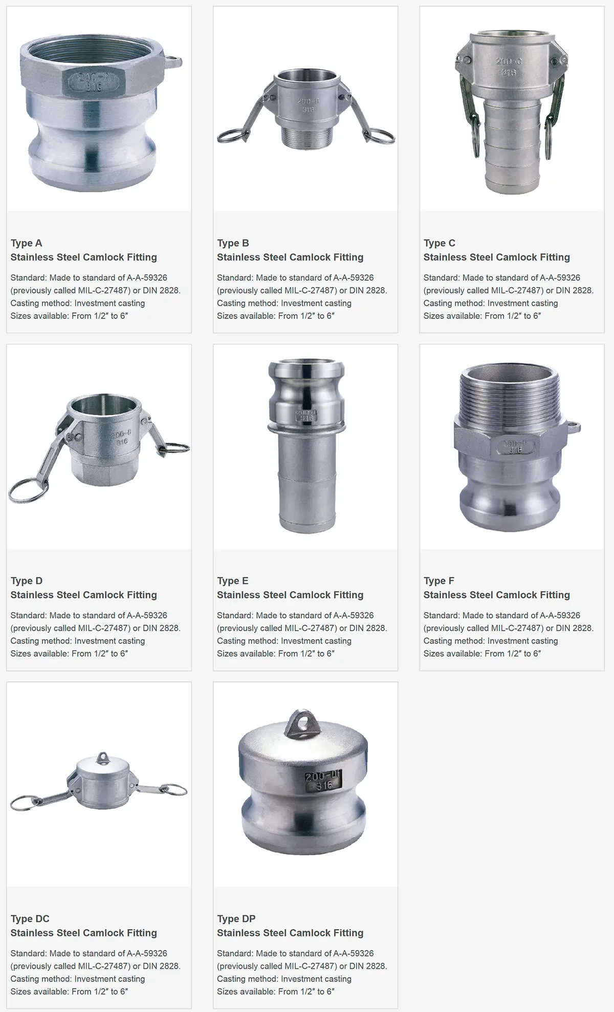 stainless steel camlock coupling type